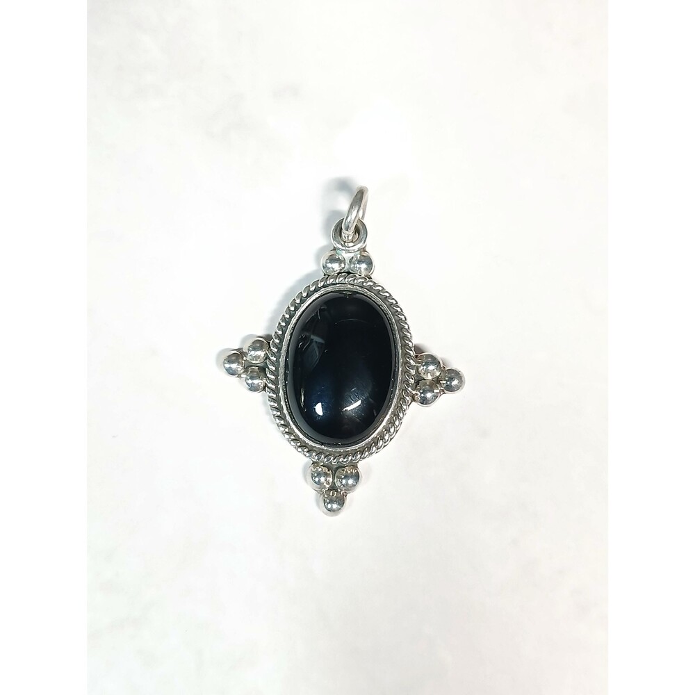 Taxco Sterling Silver Black Onyx Pendant TC 117 Mexico 925 Ornate Cabochon State